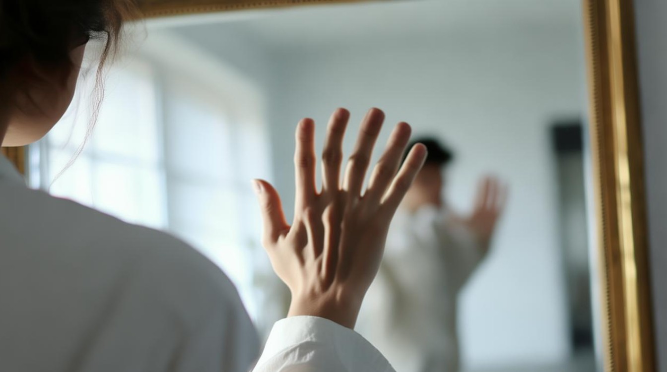 对着镜子摆手 自己走自己的