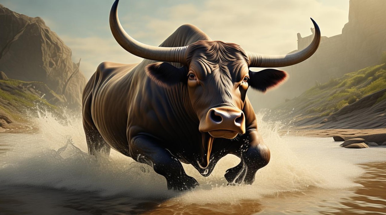 黄牛过河 露头角