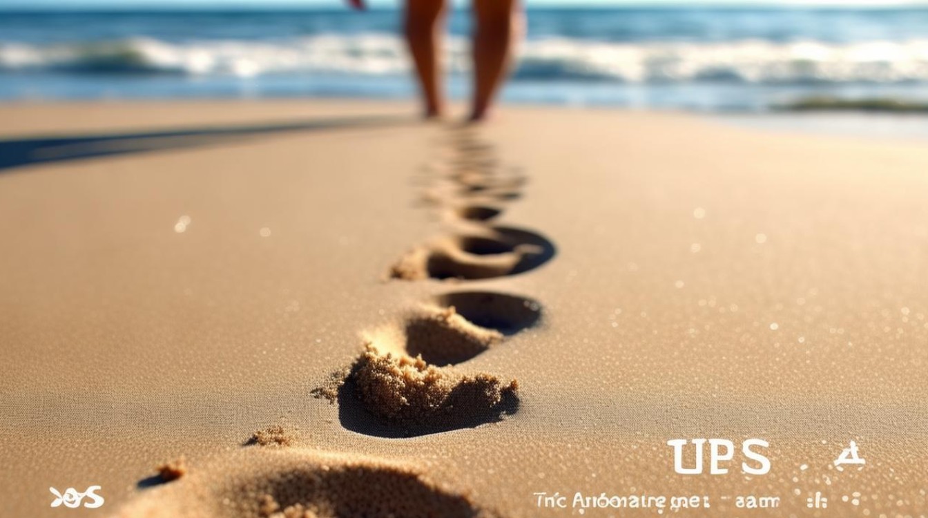 沙滩上走路 一步一个脚印